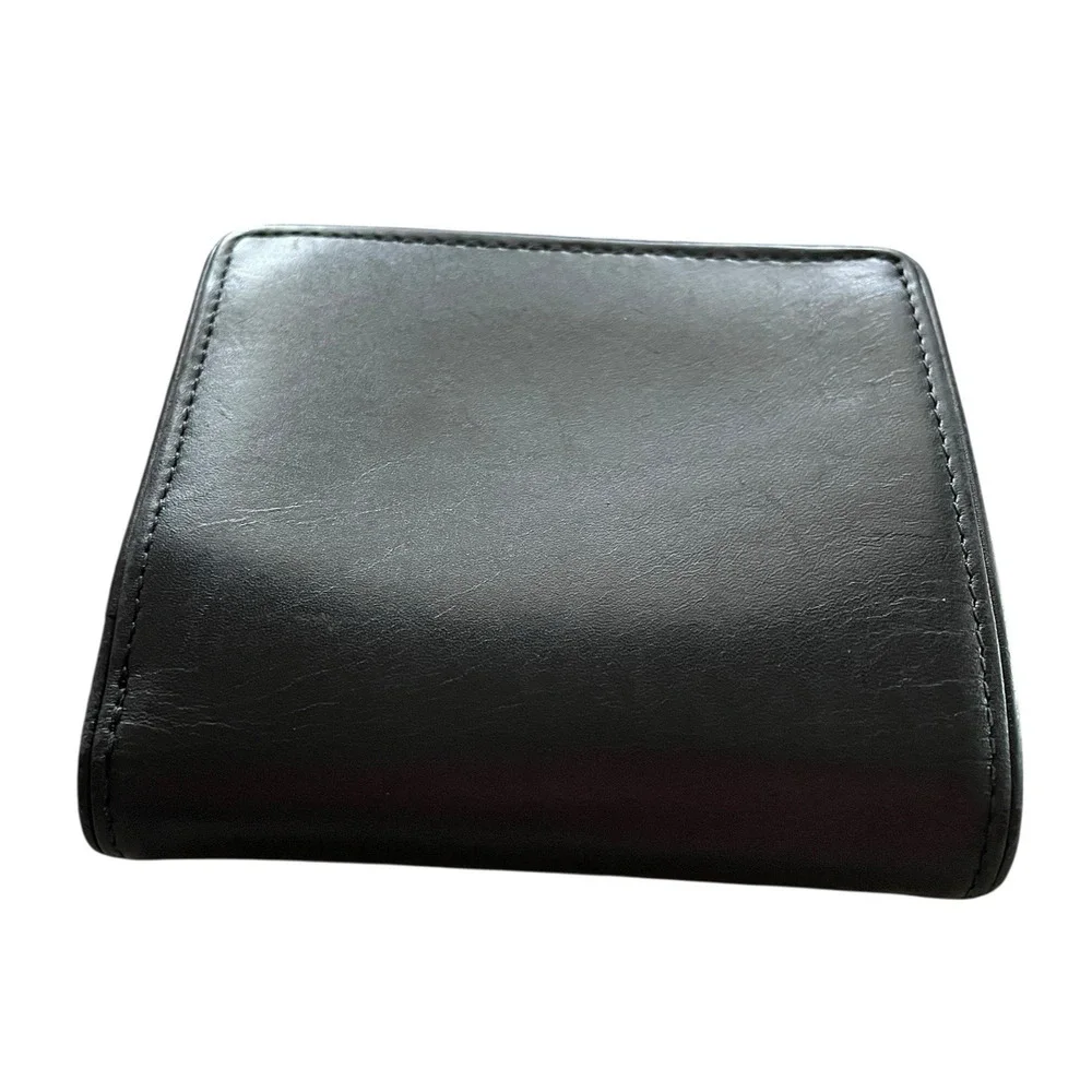 COACH Small Soft Black Leather Bi Fold Silver Coin Purse Wallet Cards Bills VTG - Picture 4 of 9